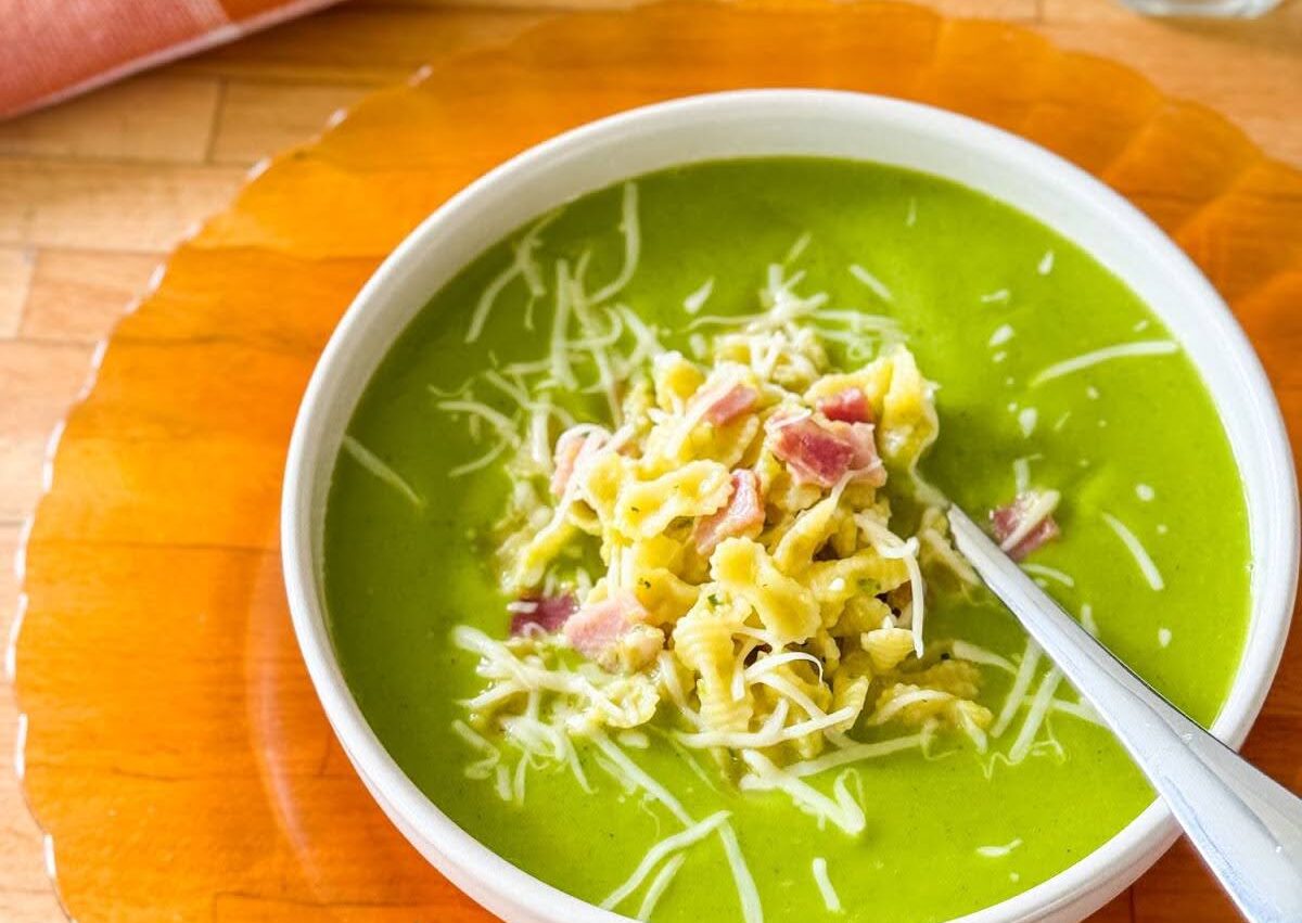 Tout-en-un : Velouté de courgettes, petites pâtes, jambon, fromage