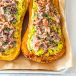 Butternut farcie sauce florentine aux saucisses