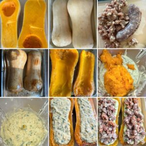 Butternut farcie sauce florentine aux saucisses
