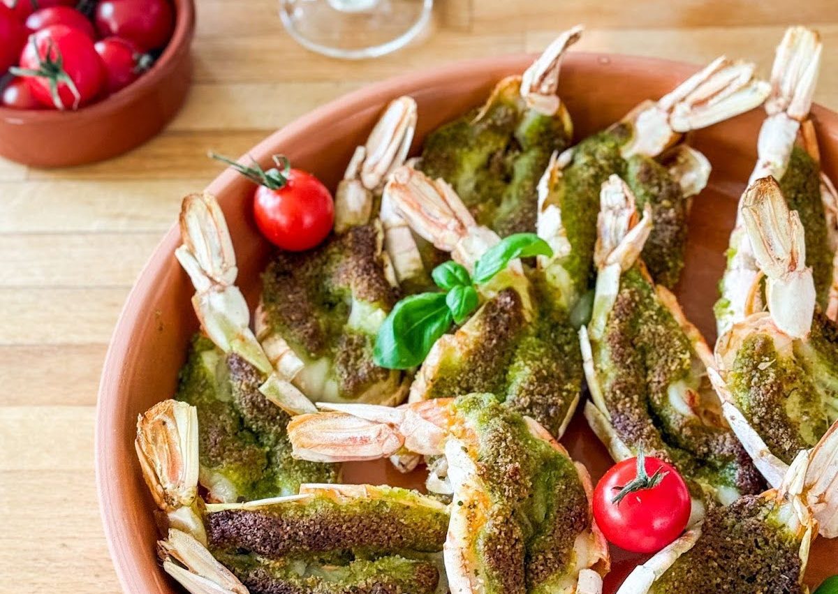 Crevettes papillon gratinées ail-basilic-parmesan