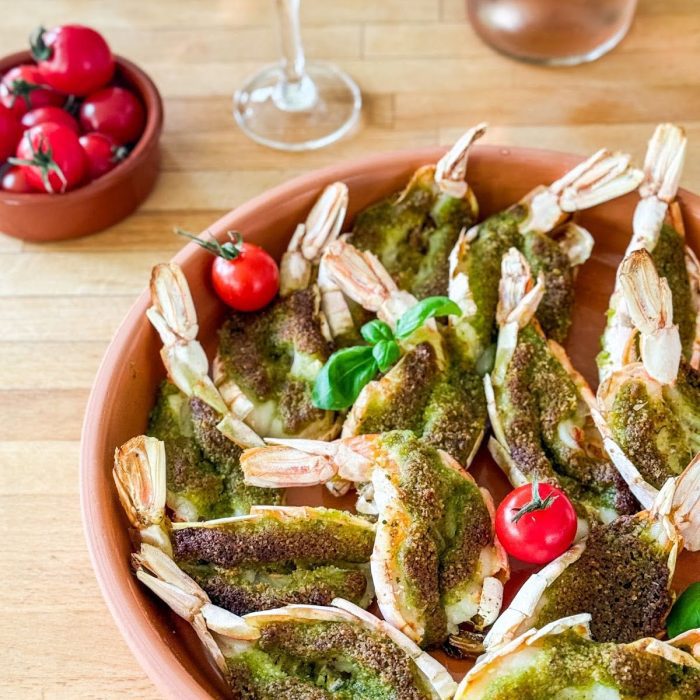 Crevettes papillon gratinées ail-basilic-parmesan