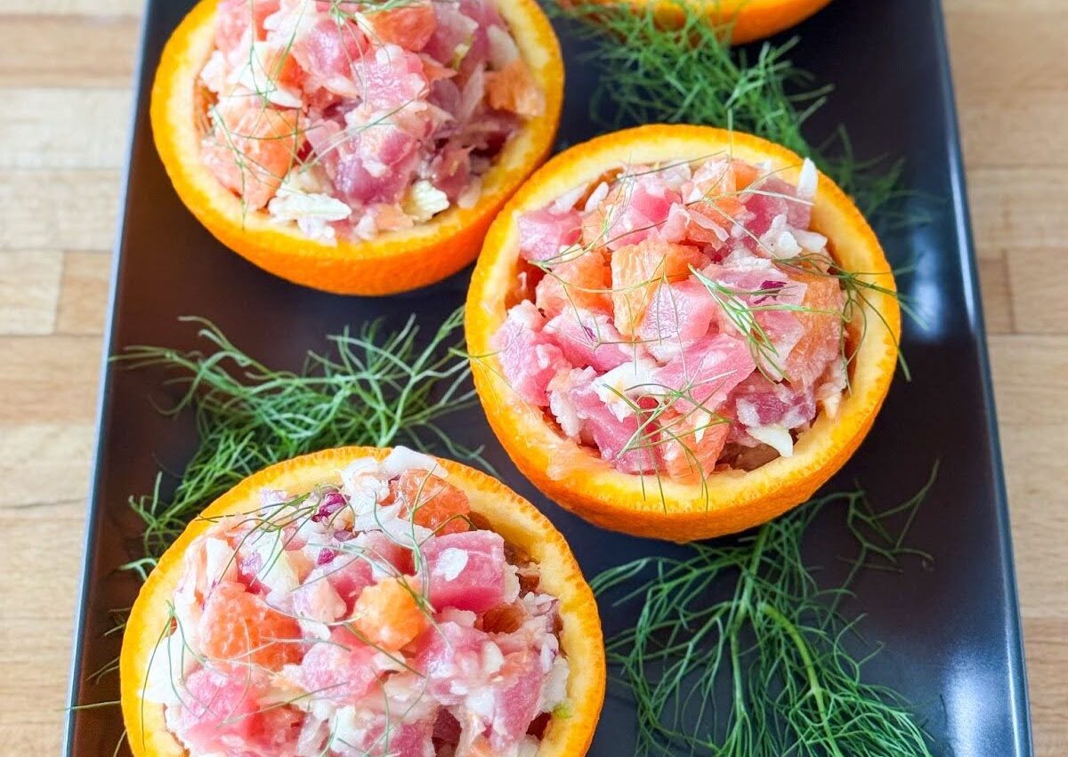 Oranges farcies tartare de thon au fenouil
