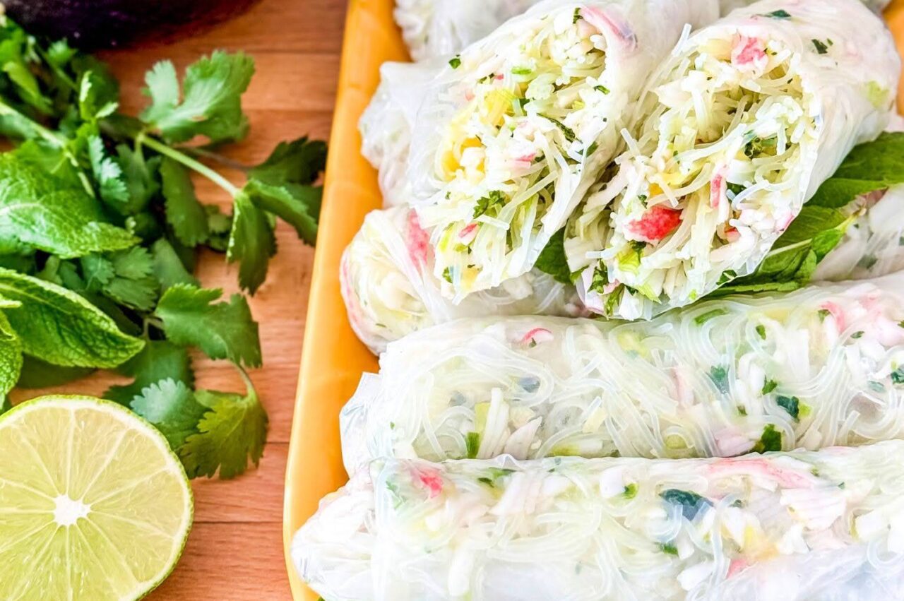<i class='fas fa-star' aria-hidden='true'></i> Rouleaux de printemps mangue et goberge-surimi, sauce mangue épicée